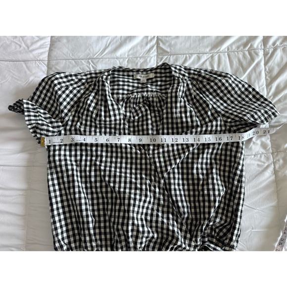 Madewell Flutter Sleeve Side Tie Wrap Top Plaid Checkered Black Size XS Cotton - Picture 3 of 10